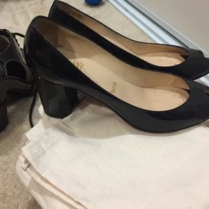 Louboutin low block heel peep toes size EU37.5