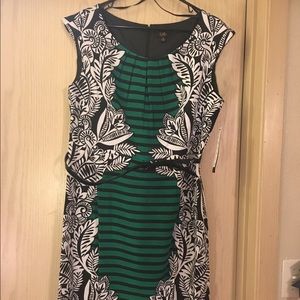 Green and Floral Knee length dress