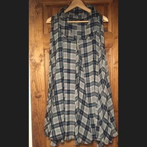 Plaid silk dress blue and silver