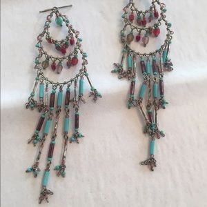 Beaded silver tone dangle earrings