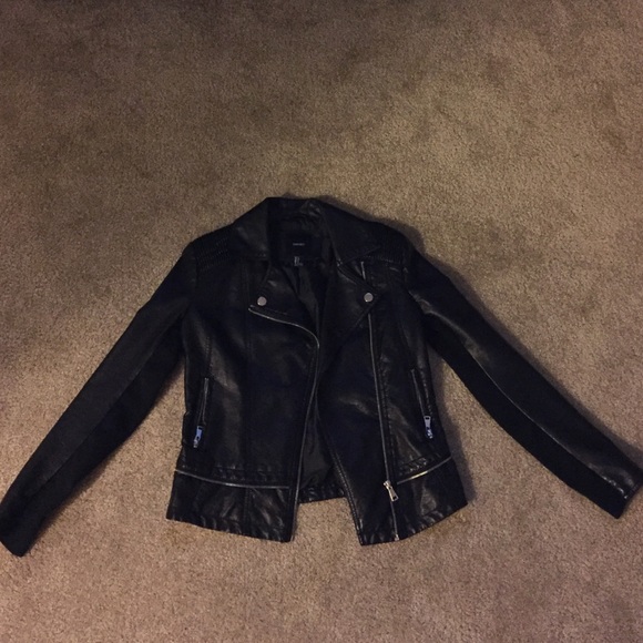 Black faux leather motorcycle jacket