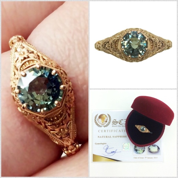 Natural Sapphire 14k Rose Gold Filigree Setting