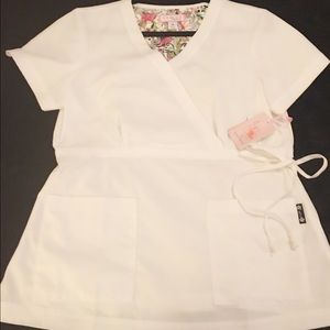 White Koi Scrubs Women's Katelyn Mock Wrap Top
