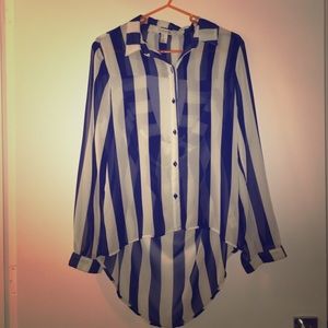 Blue and white striped button down