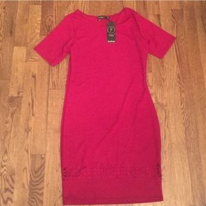 NWT Wine Colored Petite Lazer Cut Shift Dress