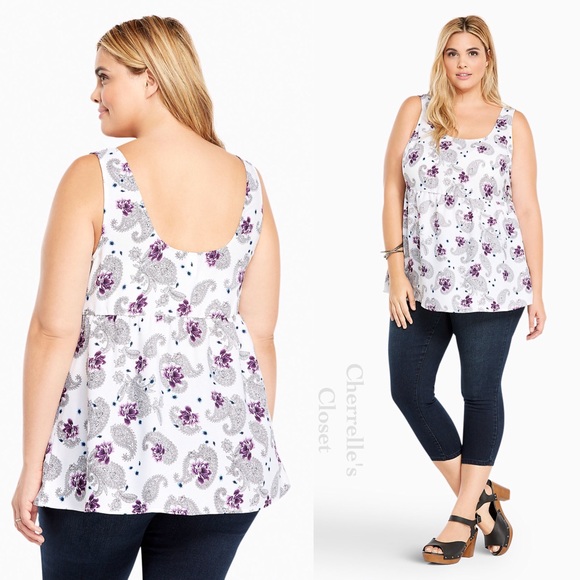 💔 Sold! Torrid Floral Paisley Babydoll Tank Top - Picture 2 of 3