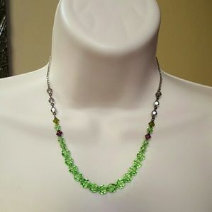 Handmde Green and Amethyst Swarovski Crystal Necklace