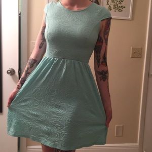 Mint green floral dress with cap sleeve