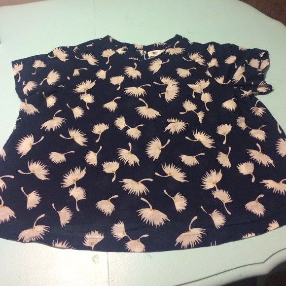 Navy Blue Cotton With Floral Print Top