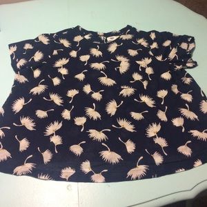 Navy Blue Cotton With Floral Print Top