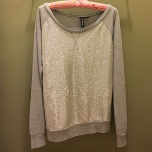 Gray Shimmer Wide Neck Long Sleeve Top