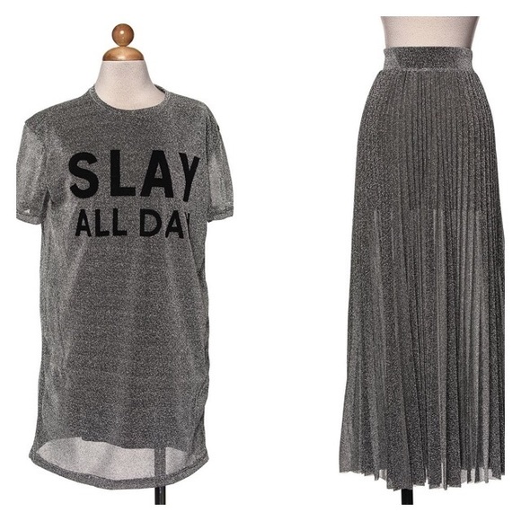 Jasmine Set Pleated Skirt with Slay Tee - Picture 3 of 3