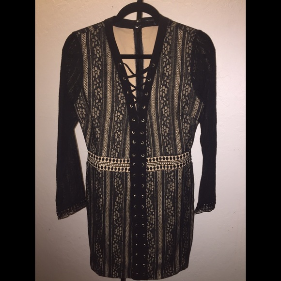 ENDLESS ROSE black lace, nude underlining dress.