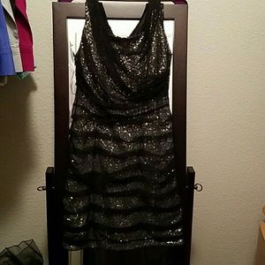 Express silver sequin and black mesh dress