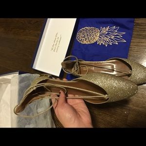 Aquazzura Shoes - Aquazurra New 2016 Laced Gold Glitter Flats Aquazzura Shoes - Aquazurra New 2016 Laced Gold Glitter Flats