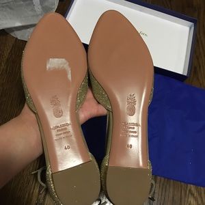 Aquazzura Shoes - Aquazurra New 2016 Laced Gold Glitter Flats Aquazzura Shoes - Aquazurra New 2016 Laced Gold Glitter Flats