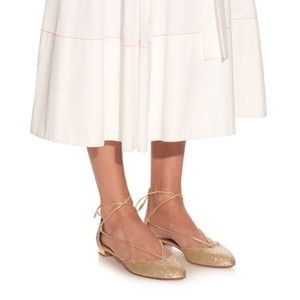 Aquazzura Shoes - Aquazurra New 2016 Laced Gold Glitter Flats Aquazzura Shoes - Aquazurra New 2016 Laced Gold Glitter Flats