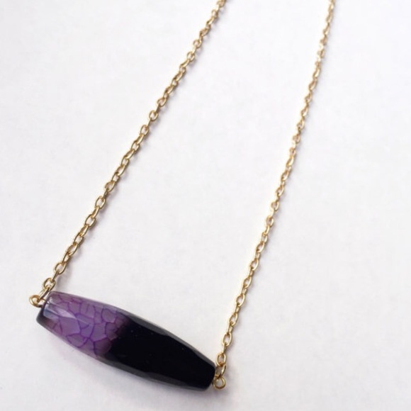 Purple Druzy Agate Gold Necklace