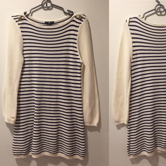BOGO💥STRIPED KNIT SWTR DRESS GOLD BUTTON ACCENT