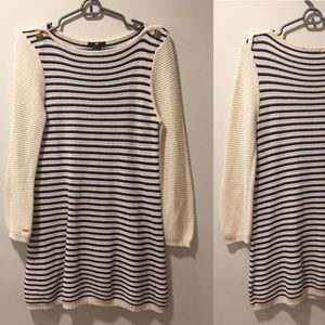 BOGO💥STRIPED KNIT SWTR DRESS GOLD BUTTON ACCENT