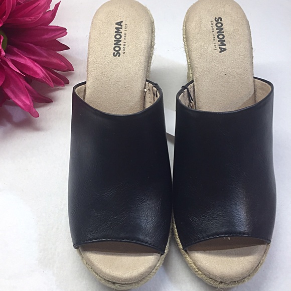 (Size 9.5, 10) Black Espadrille Slip-On Wedge Heel - Picture 3 of 4