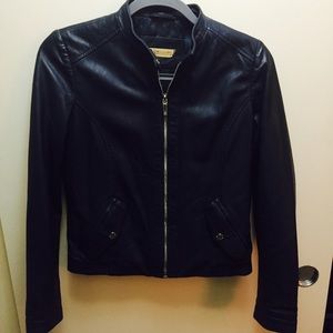 Massimo Dutti Navy Blue Leather Jacket