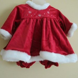 Infant red velour dress  faux fur trim 0-3 months