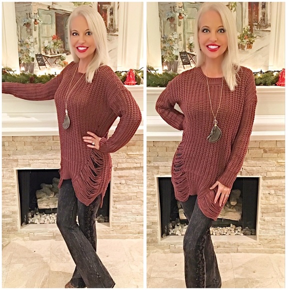 Stunning Rust ribbed destroyed sweater tunic! LAST - Picture 2 of 3