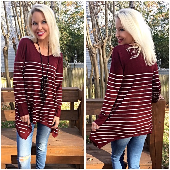 Deep Maroon asymmetric hem sweater tunic! LAST 1 - Picture 2 of 3