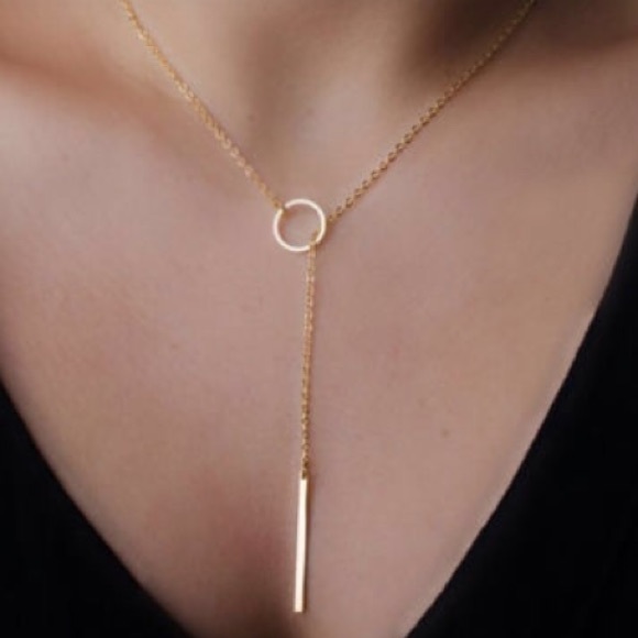 Gold lariat circle bar necklace
