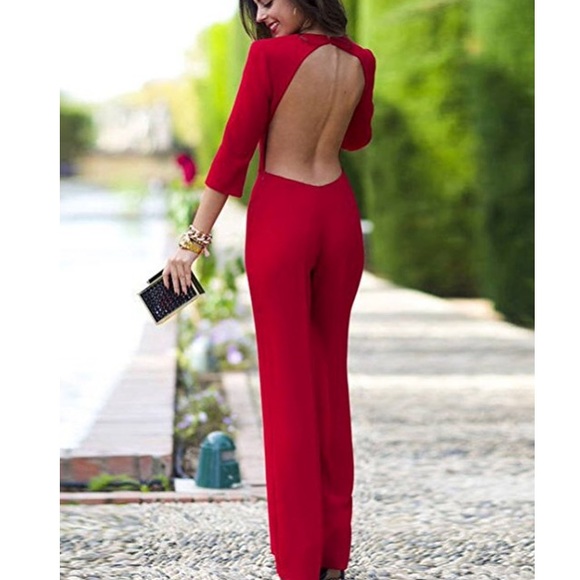 🆕Sexy Backlesss Clubwear 1/2 Sleeve Long Jumpsuit - Picture 2 of 2