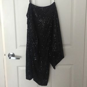 Black sequin one shoulder sleeved dress!