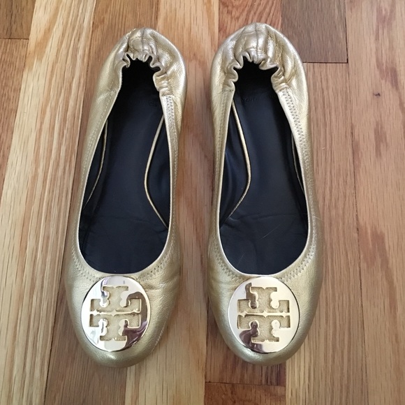 Tory Burch Shoes - Tory Butch Reva Gold Flats