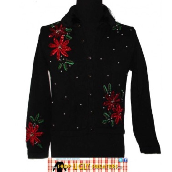 Black Holiday Poinsettia sweater #171