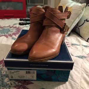 Cognac buckle ankle boots