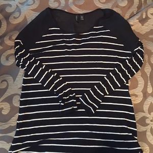 Black & White Striped Long Sleeved Shirt w/ Sheer