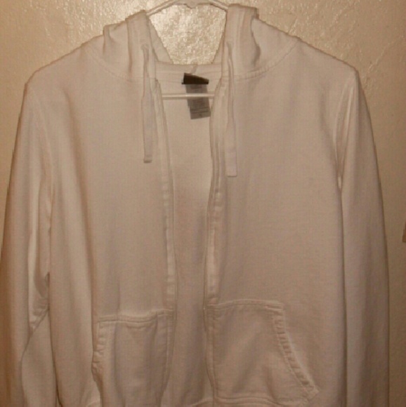 White hoodie, zip up front with pockets