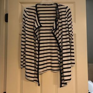 Women's black and white striped flyaway blouse top