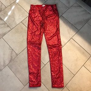May & July M red sequin sparkle leggings pants