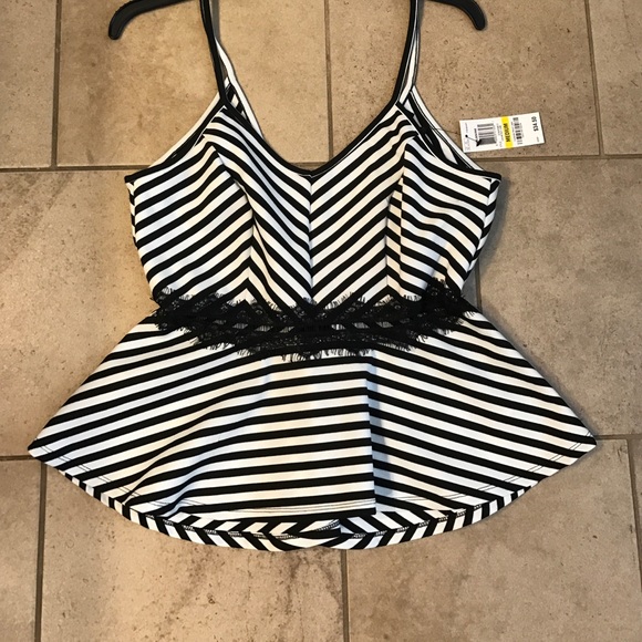 Material Girl black & white striped lace peplum M