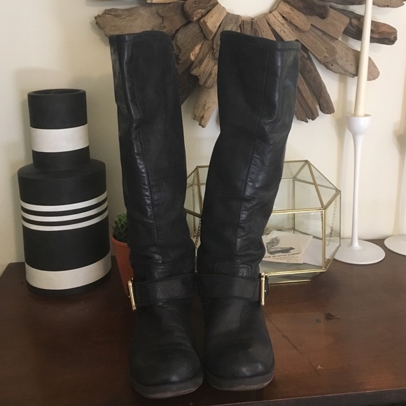 Black Tall Boots with Gold Accents
