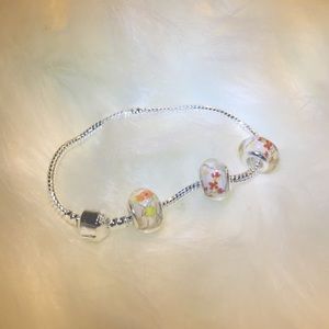Silver Murano beaded Charm Bracelet 7.5