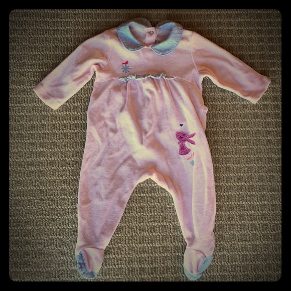 Sucre d'orge pink velour footed onesie, 0-6 m