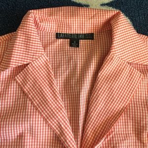 Lafayette 148 belted orange gingham button down 6