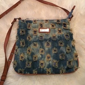 Denim Crossbody Purse with Distressed Holes