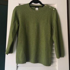 Jcrew green sweater with jeweled buttons