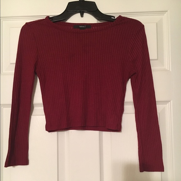 Burgundy Long sleeve ribbed crop top - Picture 1 of 3