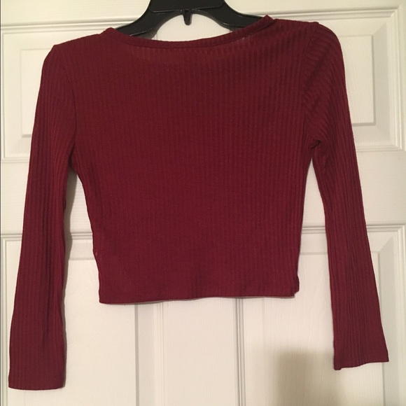 Burgundy Long sleeve ribbed crop top - Picture 3 of 3