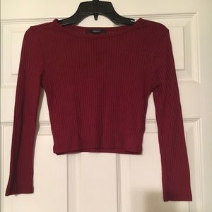 Burgundy Long sleeve ribbed crop top