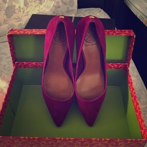 Tory Burch washed red wine softy suede pump